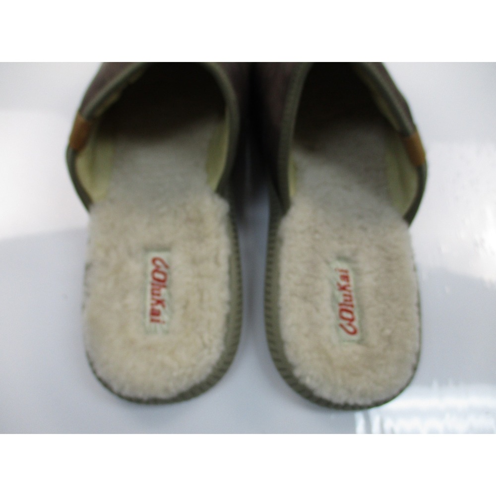 OluKai Mua 'Ili Slippers Mens 14 Brown Leather Shearling Lined Mules 10502-6321 - Picture 7 of 10